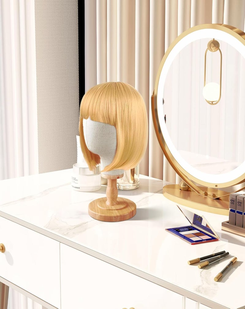 CHADWICK Wig Head Stand Mannequin Head Hat Display Stand Linen Wig Holder, Hat Rack Fabric Head, Canvas Dome + Detachable Wood Stand, Wig Display Model Head Wig Stand for Wigs, Hats, Caps, Headdress - Image 5